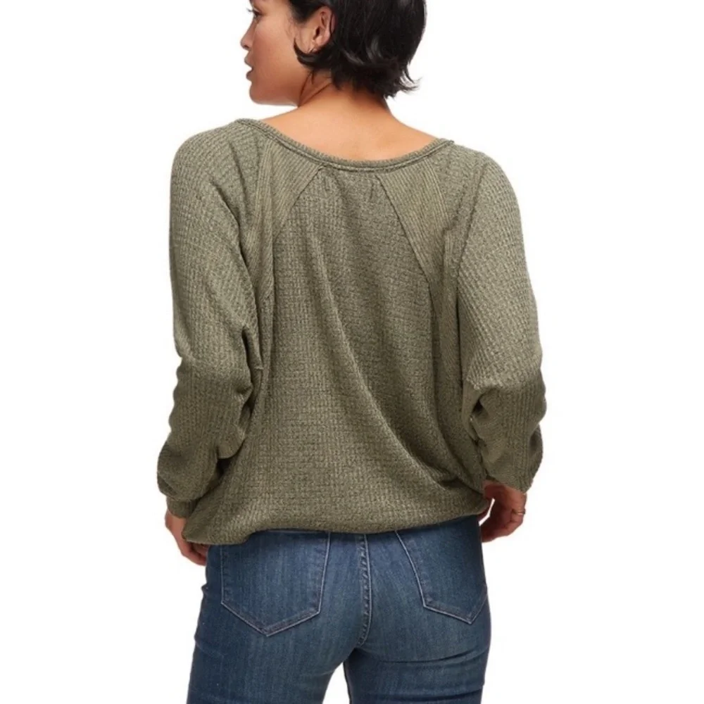 Free People Santa Clara Thermal Top Green Long Sleeve Top 100% Cotton